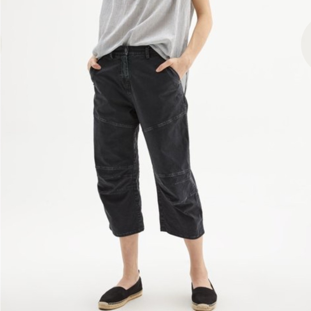 Nili Lotan Martil Barrel Wide Leg‎ Pants Carpenter Cropped Washed Black Size 4